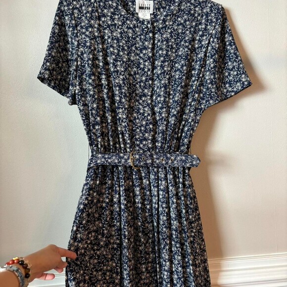 Vintage Cottagecore 80 S Navy Blue F 9 B 3 - Picture 2 of 7